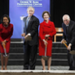 George W. Bush poses with Mrs. Bush, Dick Cheney and Condoleezza Rice at the ceremonial ground breaking of the George W. Bush Presidential Center