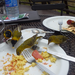 Birds eating leftover breakfast.