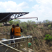 Bungee jumpers off the Zimbabwe bridge. The guy in the green just jumped.